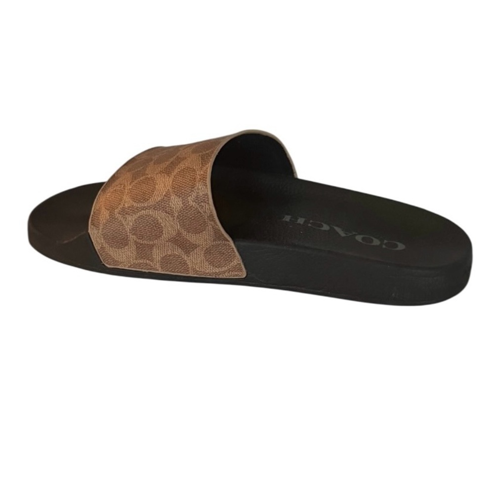 Coach Signature Canvas Pool Slide Sandals Tan Brown Logo Size 9 NEW - Picture 6 of 11